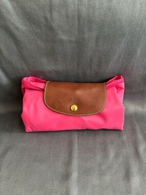 Longchamp Foldable Travel Tote in Pink with Brown Leather Trim